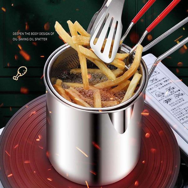 Stianless Steel Deep Fryer with Stainer & Detachable Handle