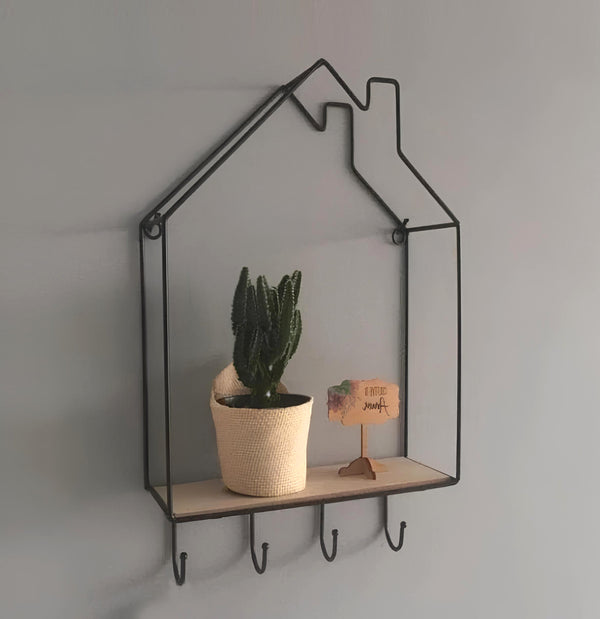 Hut Style Wall Shelf With Hooks