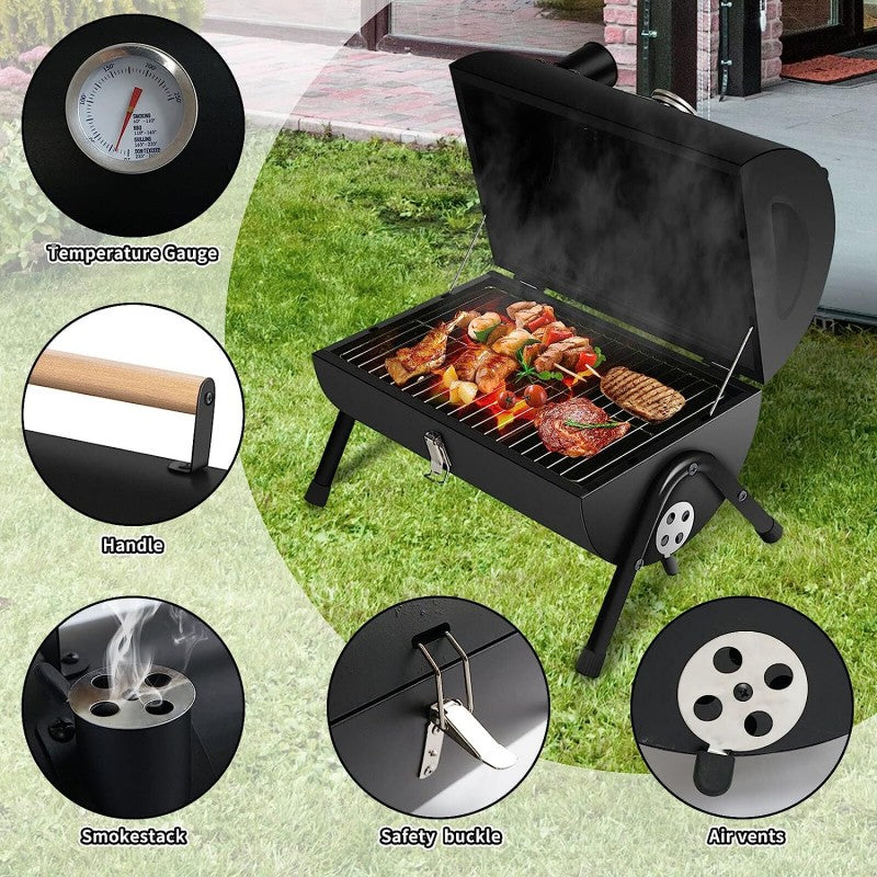 Cylinder BBQ Grill with Wooden Handle