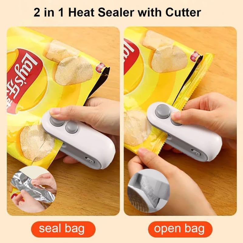 Mini Bag Sealer, 2 In 1 Rechargeable Bag Sealer