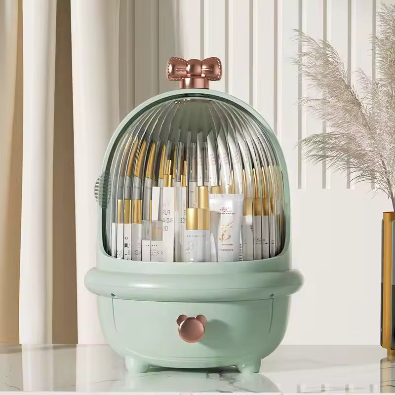 Stylish 360° Rotate Makeup Organizer Large Cosmetic Storage Box for Vanity All-In-One Dust and Water-Proof Organizer