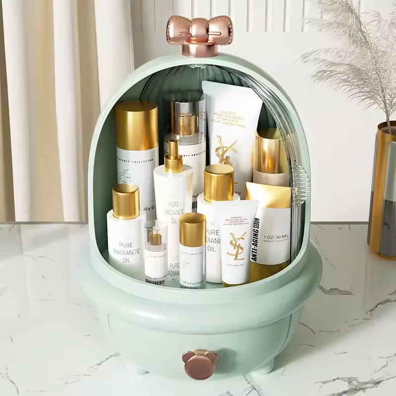 Stylish 360° Rotate Makeup Organizer Large Cosmetic Storage Box for Vanity All-In-One Dust and Water-Proof Organizer