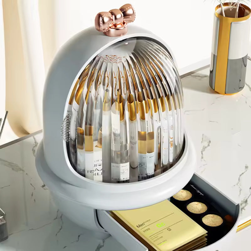 Stylish 360° Rotate Makeup Organizer Large Cosmetic Storage Box for Vanity All-In-One Dust and Water-Proof Organizer