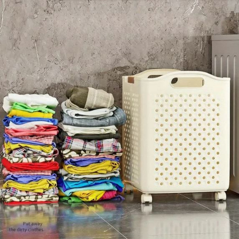Foldable Household Laundry Basket With Wheels, Large Capacity Laundry Hamper