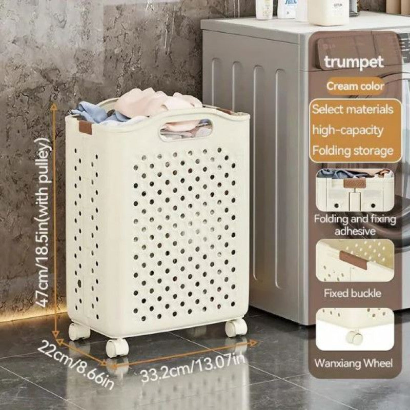 Foldable Household Laundry Basket With Wheels, Large Capacity Laundry Hamper