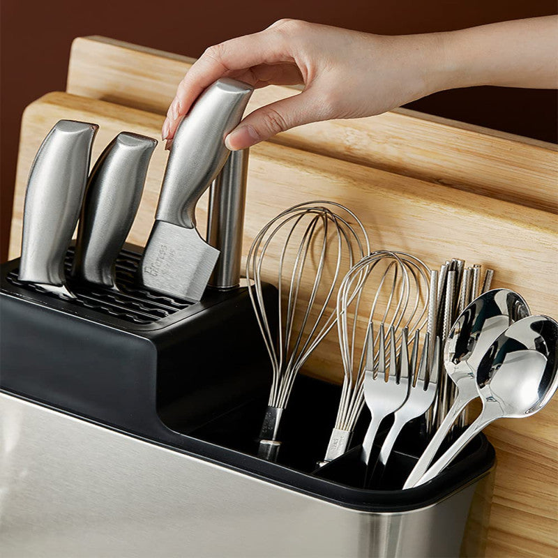 Premium Stainless Steel Knife Organizer with Built-in Scissor Holder