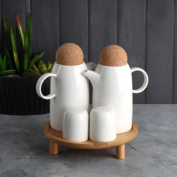 Elegant 4-in-1 Seasoning Container Set with Wooden Stand