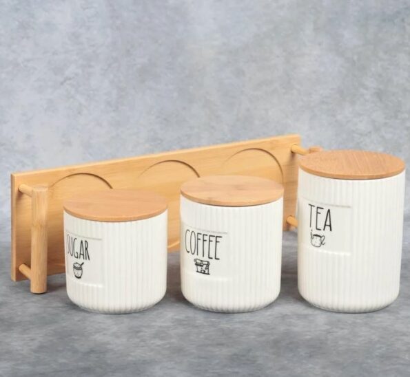 Modern Ceramic Jar Set – Coffee, Tea & Sugar