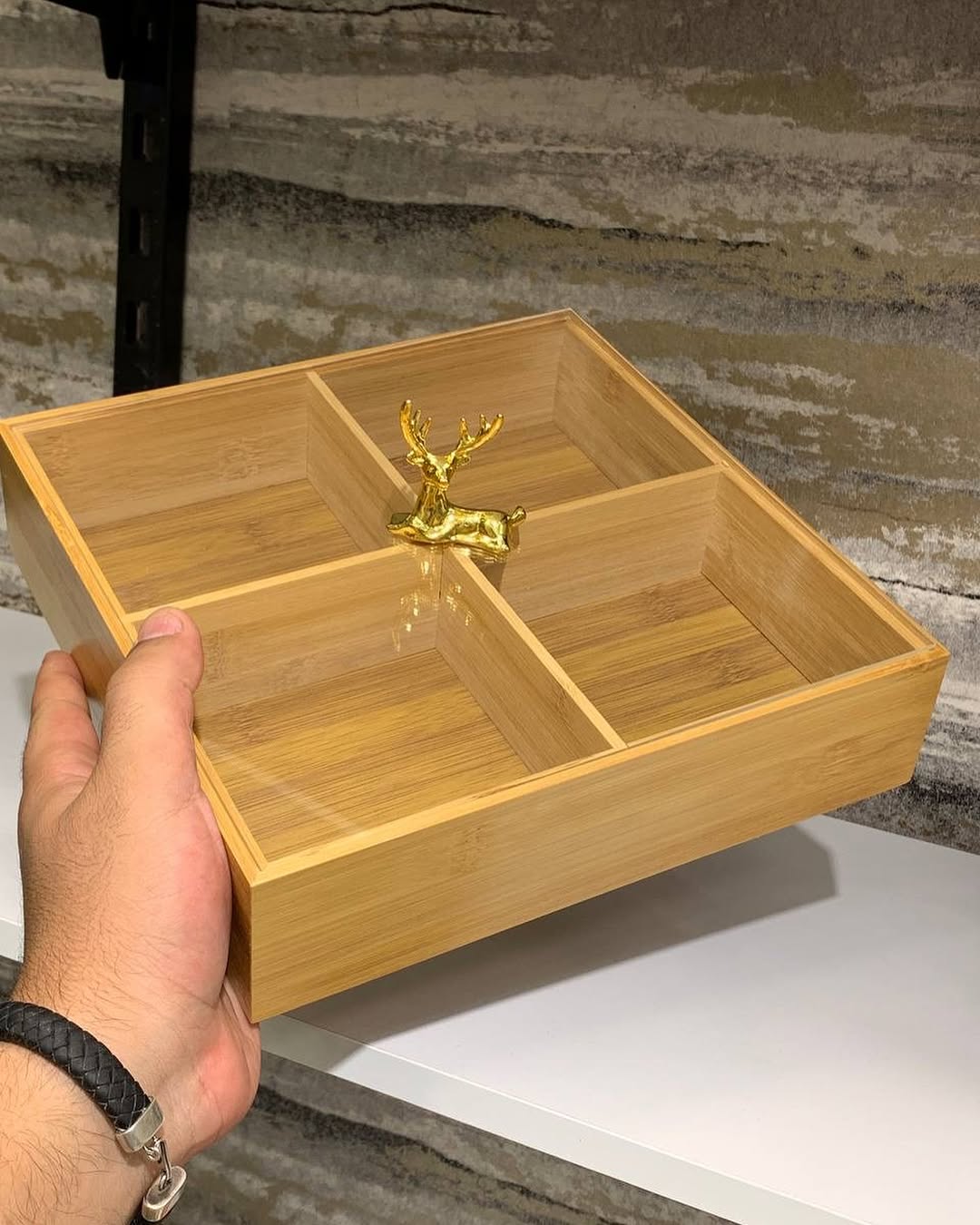 BAMBOO 4 PARTITION DRYFRUIT TRAY - Square