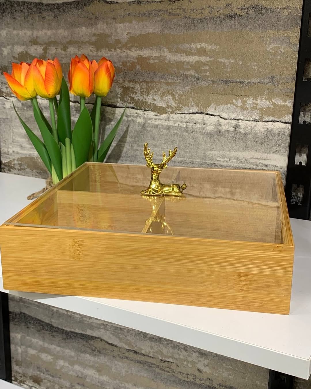 BAMBOO 4 PARTITION DRYFRUIT TRAY - Square