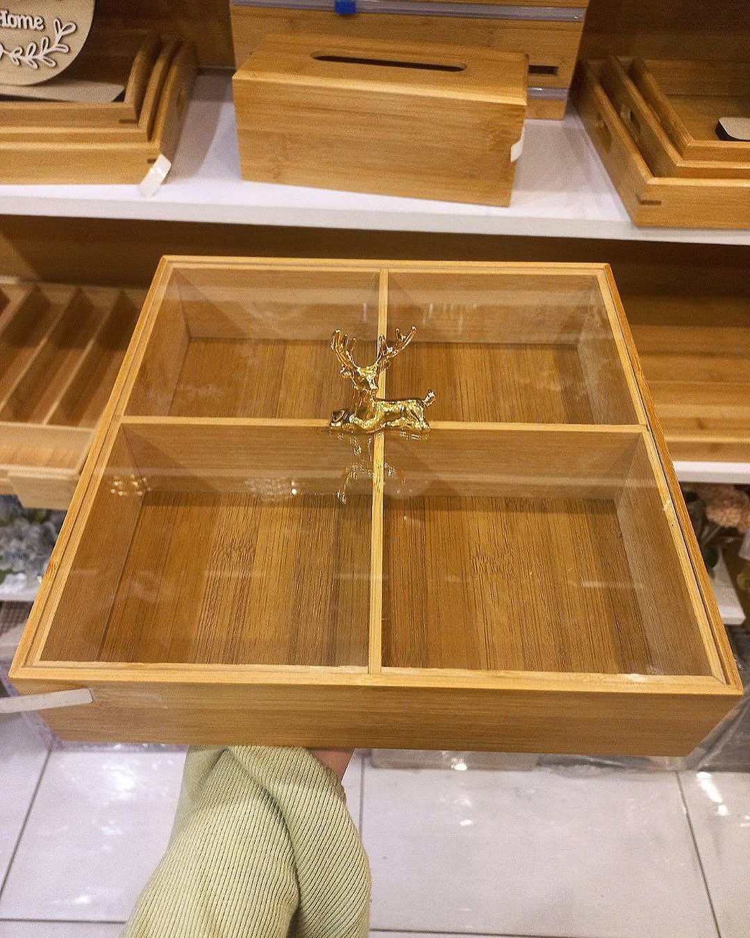 BAMBOO 4 PARTITION DRYFRUIT TRAY - Square