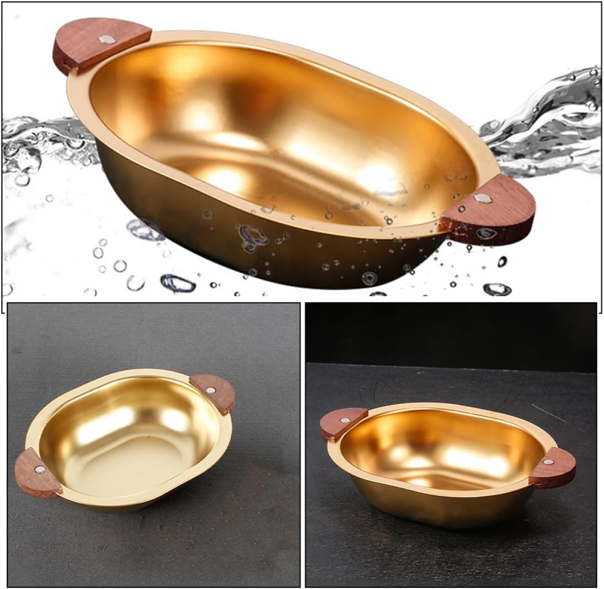 Golden Greavy Bowl with Wooden Handle