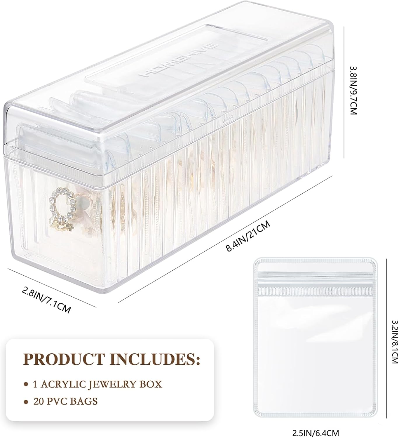 Transparent Jewelry Box with 20 Anti-Fouling Pouches