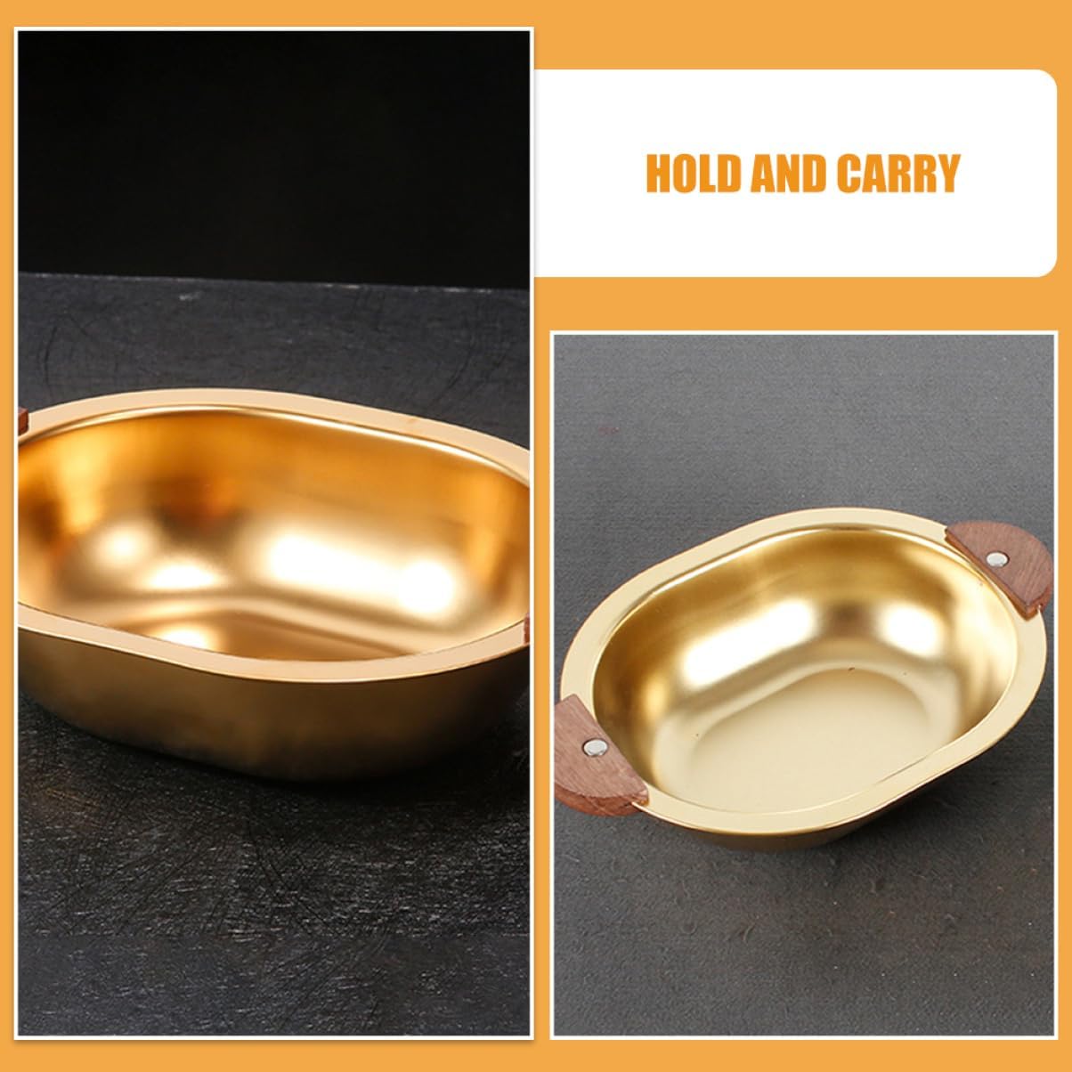 Golden Greavy Bowl with Wooden Handle