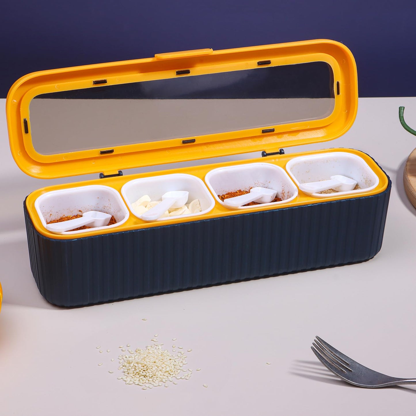 4-Compartment Seasoning Jar Storage Container