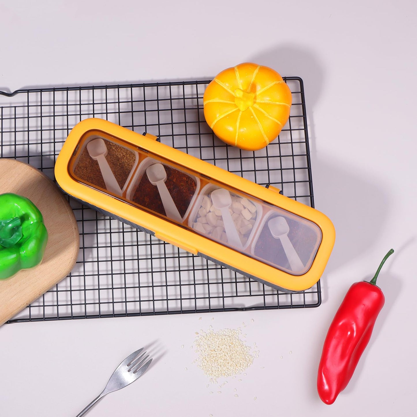 4-Compartment Seasoning Jar Storage Container