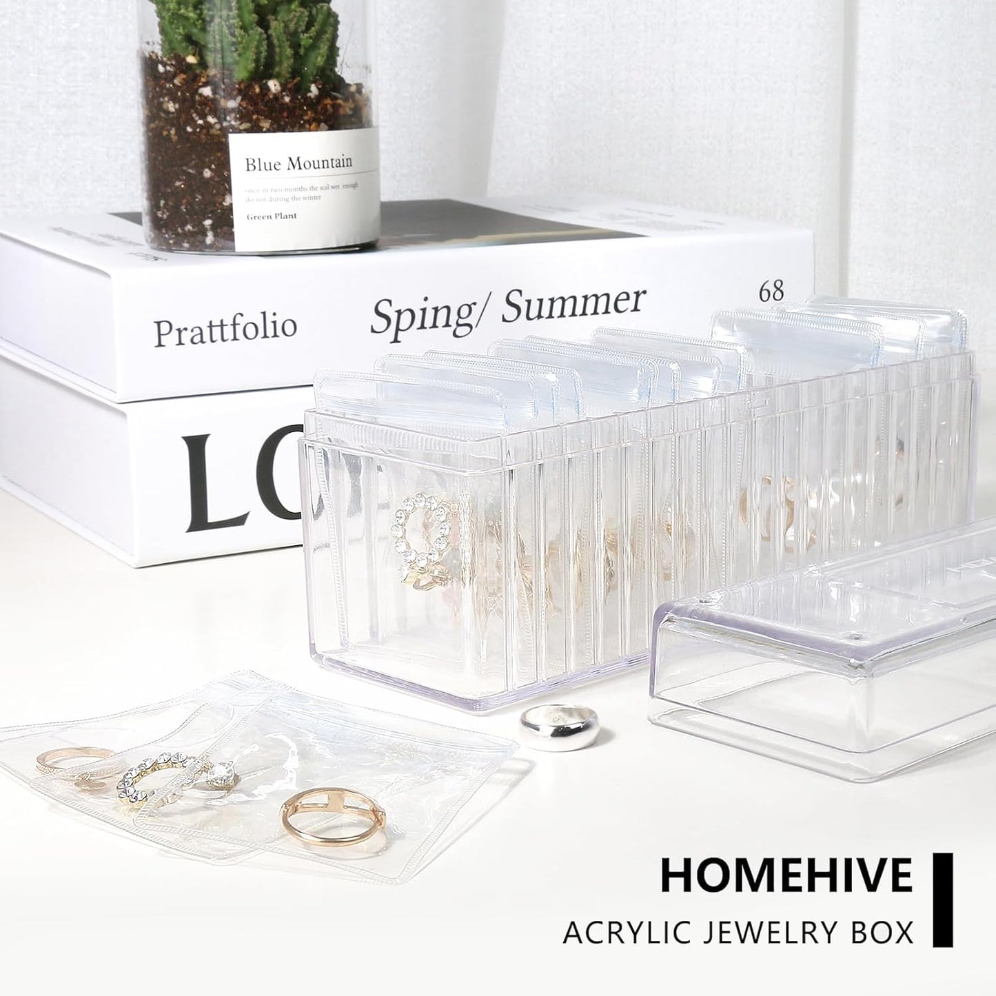 Transparent Jewelry Box with 20 Anti-Fouling Pouches