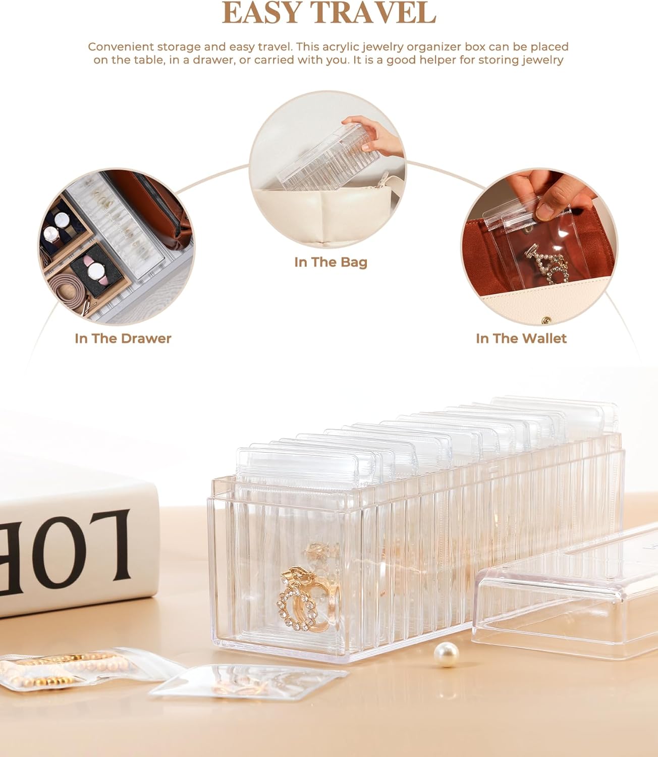 Transparent Jewelry Box with 20 Anti-Fouling Pouches