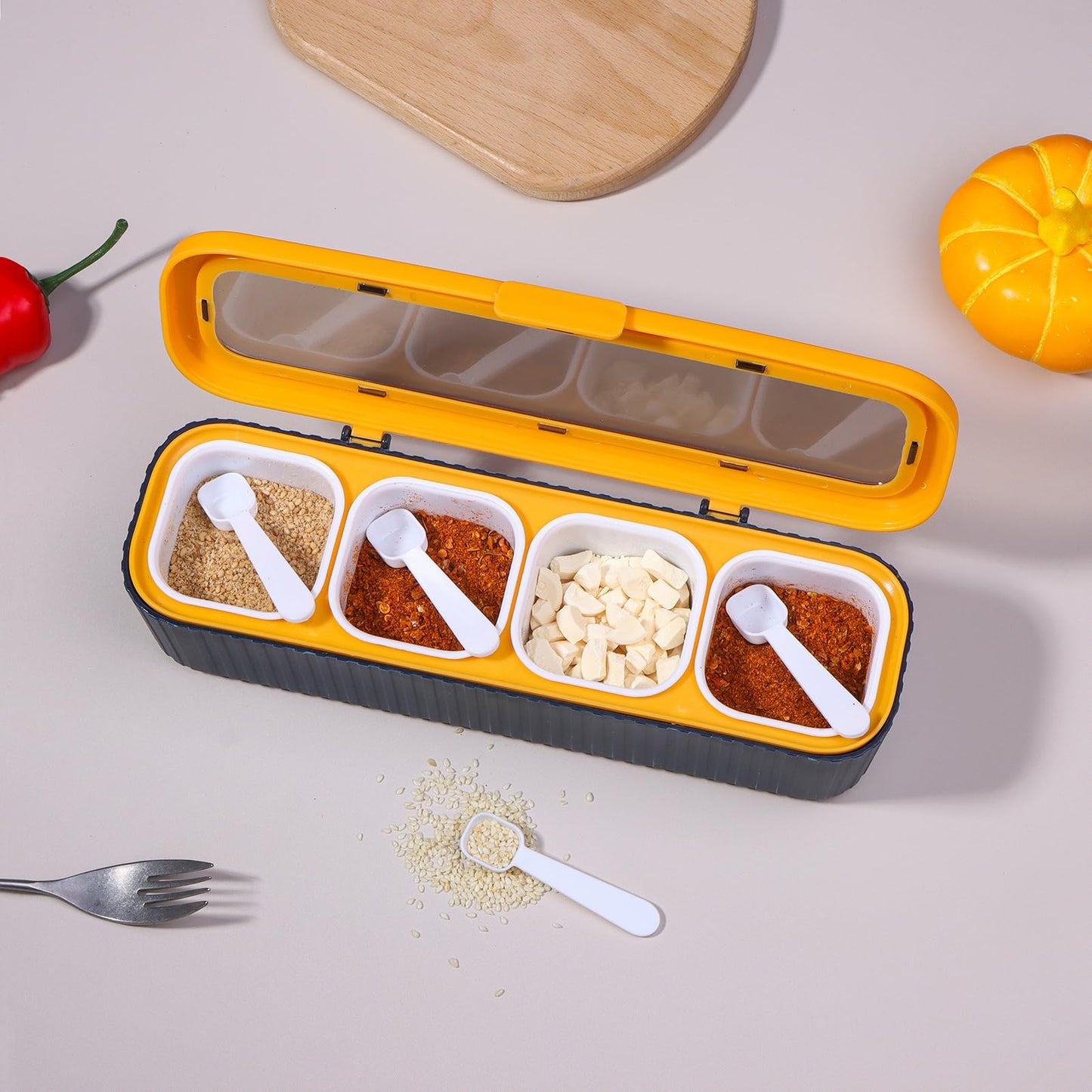 4-Compartment Seasoning Jar Storage Container