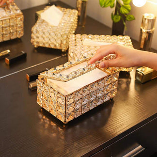 High Quality Rectangular Beaded Metal Tissue Box Paper Acrylic Tissue Box