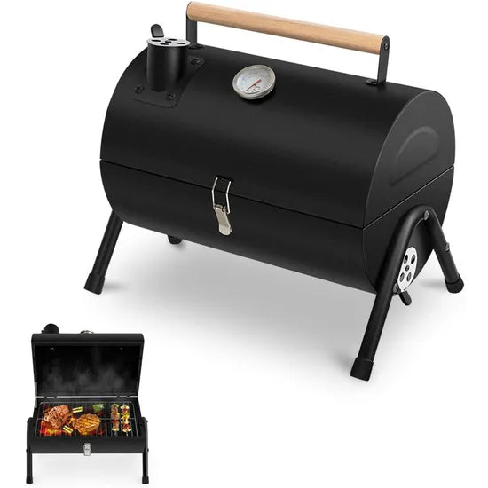 Cylinder BBQ Grill with Wooden Handle