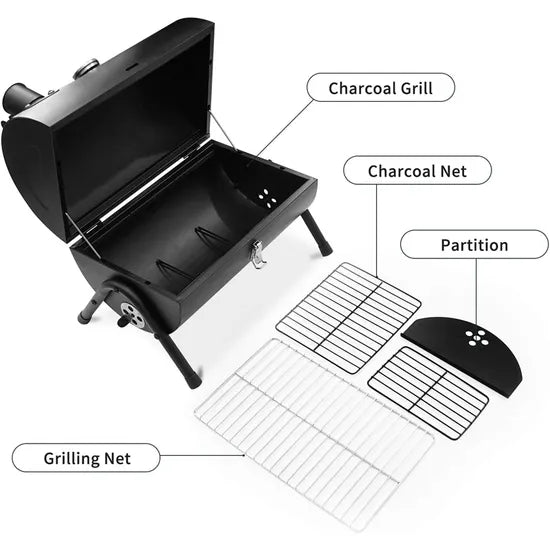 Cylinder BBQ Grill with Wooden Handle