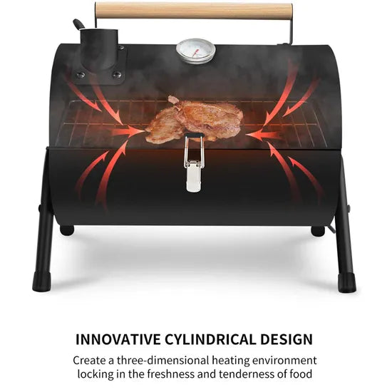 Cylinder BBQ Grill with Wooden Handle