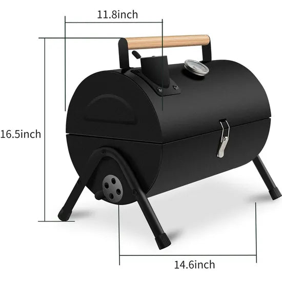Cylinder BBQ Grill with Wooden Handle