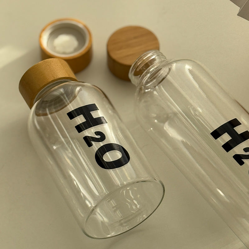 Wooden Cap Glass Water Bottle H2o