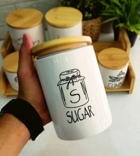 SET OF 7 CANISTERS WITH BAMBOO LID