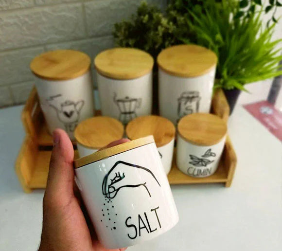 SET OF 7 CANISTERS WITH BAMBOO LID