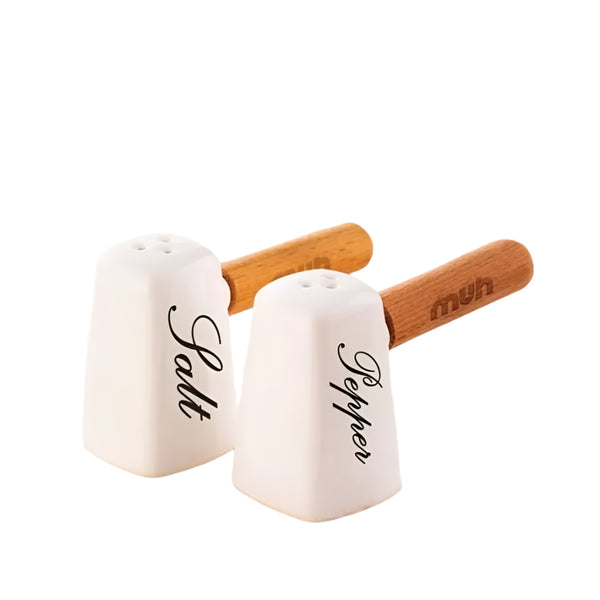 SALT&PEPPER POT WITH BAMBOO BASE