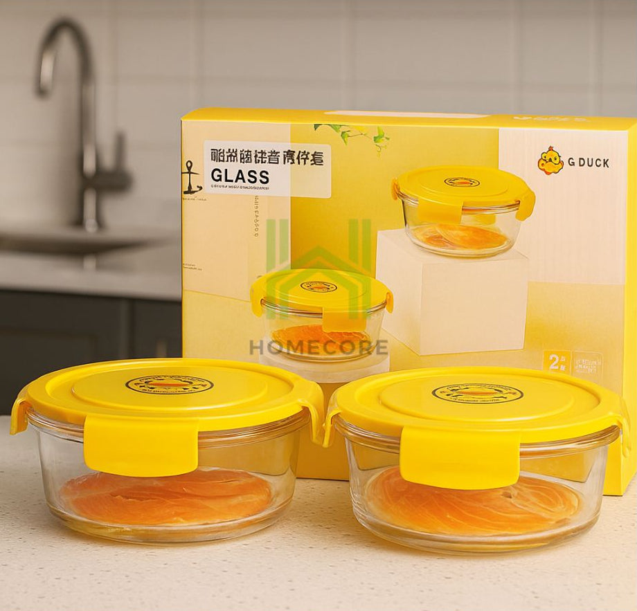 Borosilicate Airtight Glass Bowl – Pack of 2 (620ml) | Leakproof, Microwave & Freezer Safe