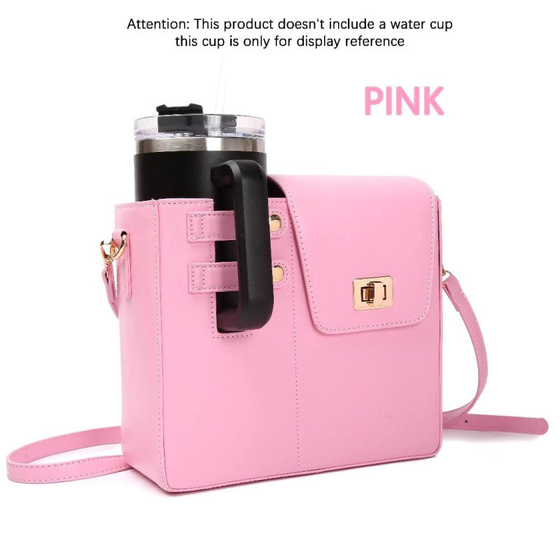 Leather Crossbody Bag with Cup Holder