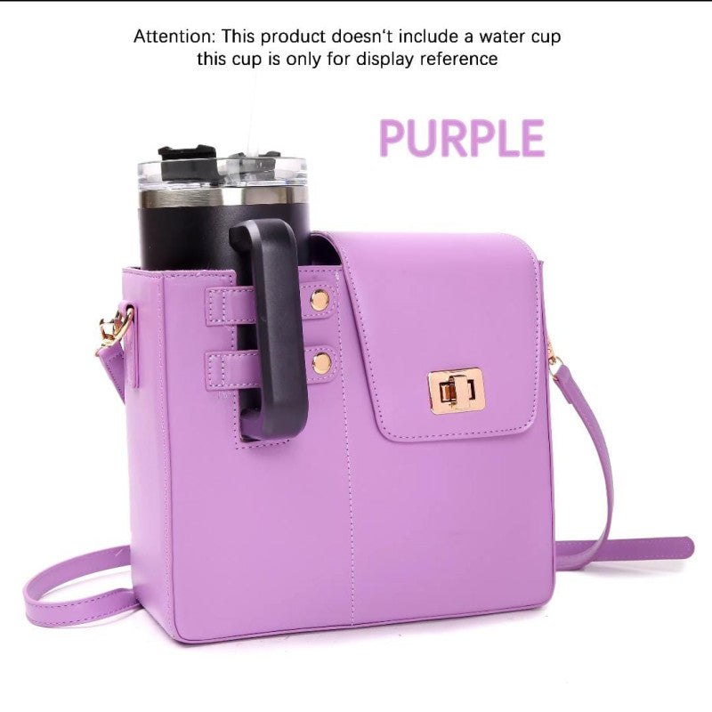 Leather Crossbody Bag with Cup Holder