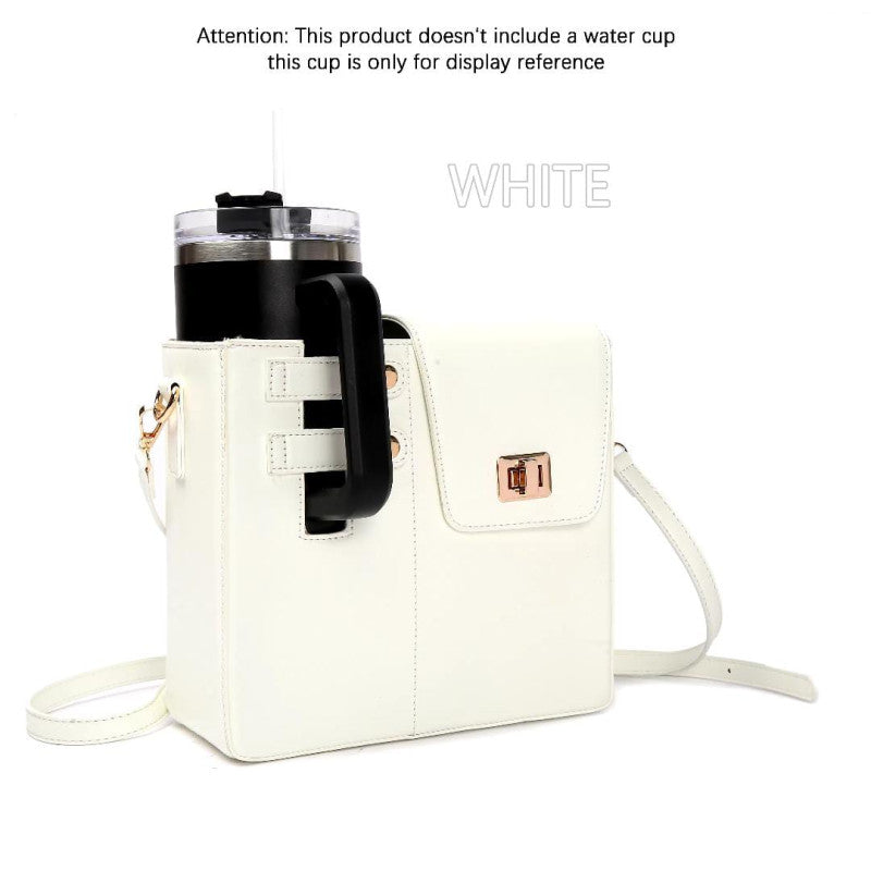 Leather Crossbody Bag with Cup Holder