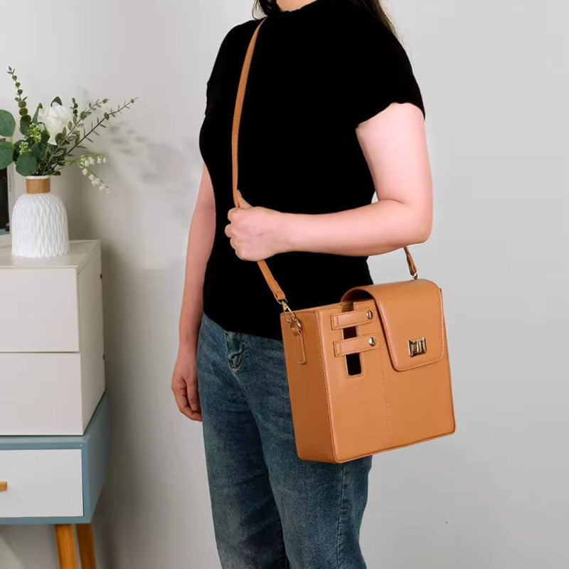 Leather Crossbody Bag with Cup Holder