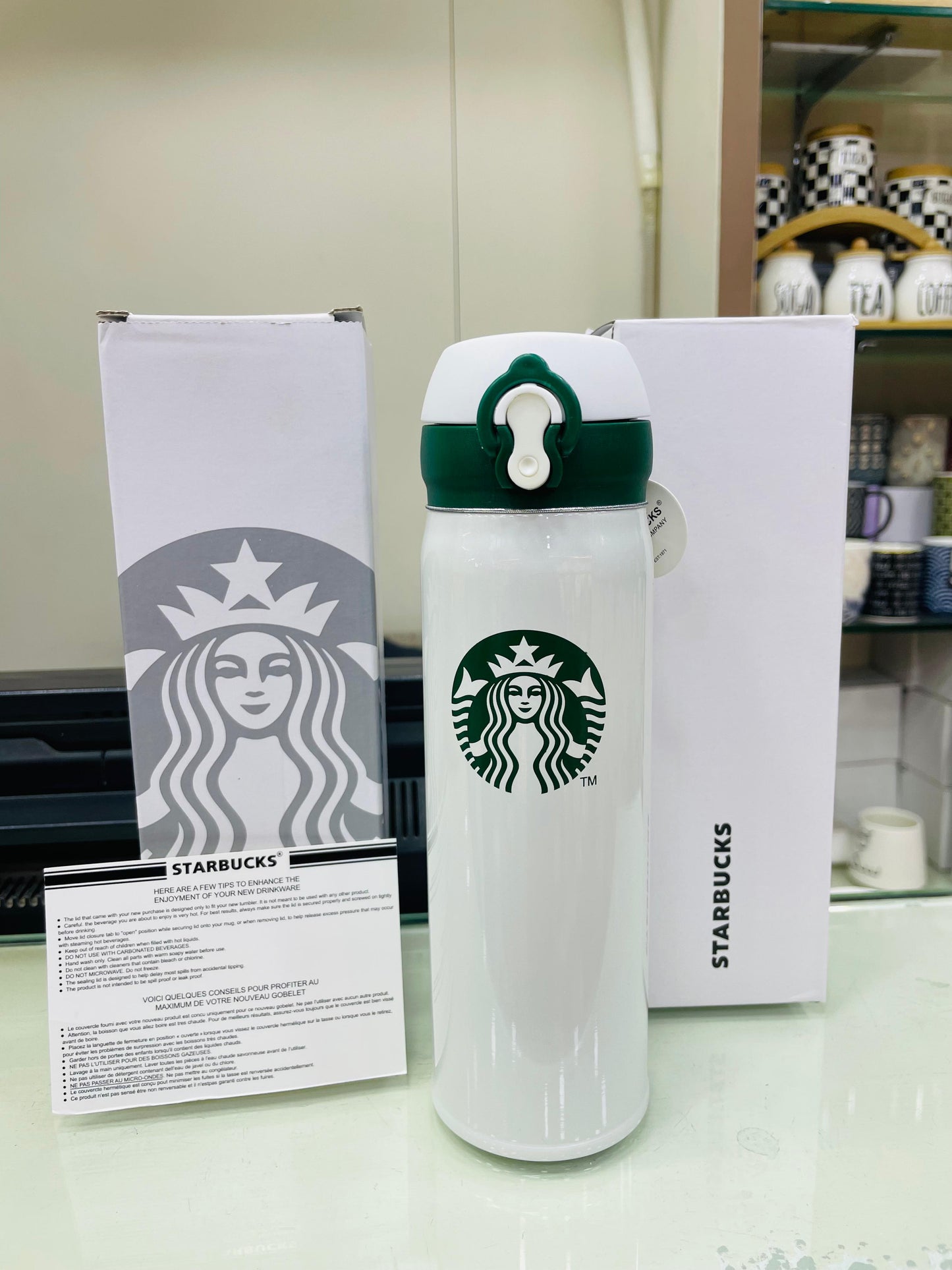Starbucks Thermos Bottle - Green & Cream - I-9