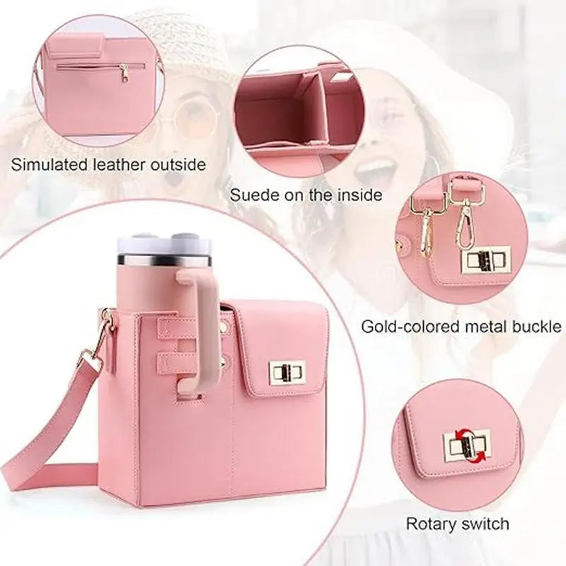 Leather Crossbody Bag with Cup Holder