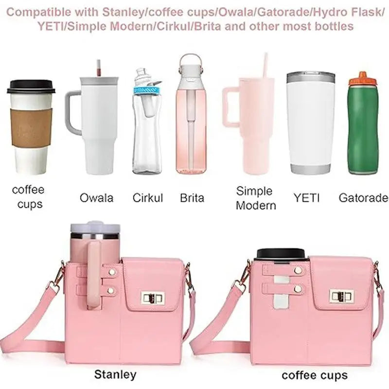 Leather Crossbody Bag with Cup Holder