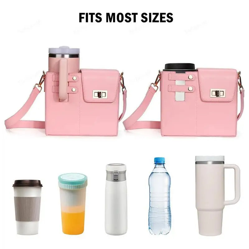 Leather Crossbody Bag with Cup Holder