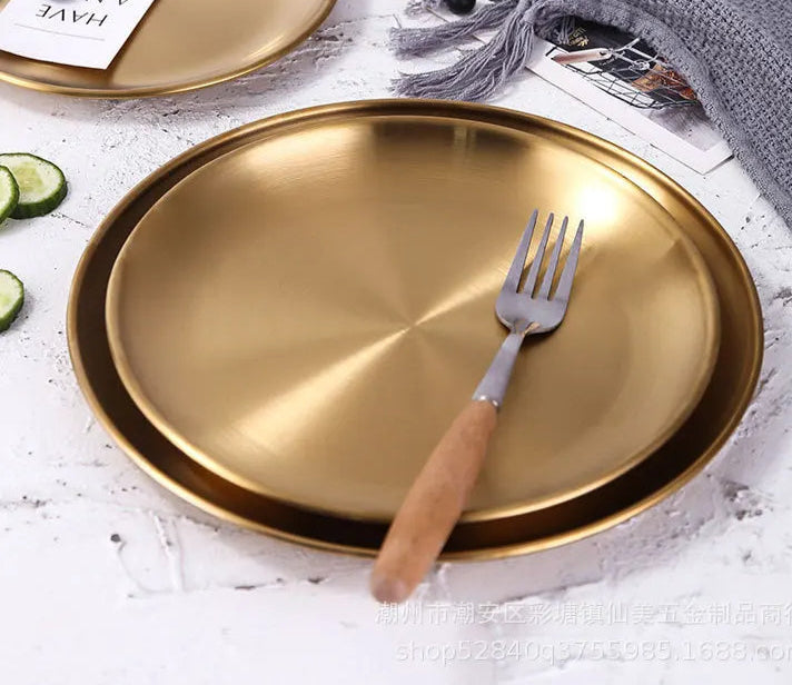 Elegant Golden Round Serving Tray