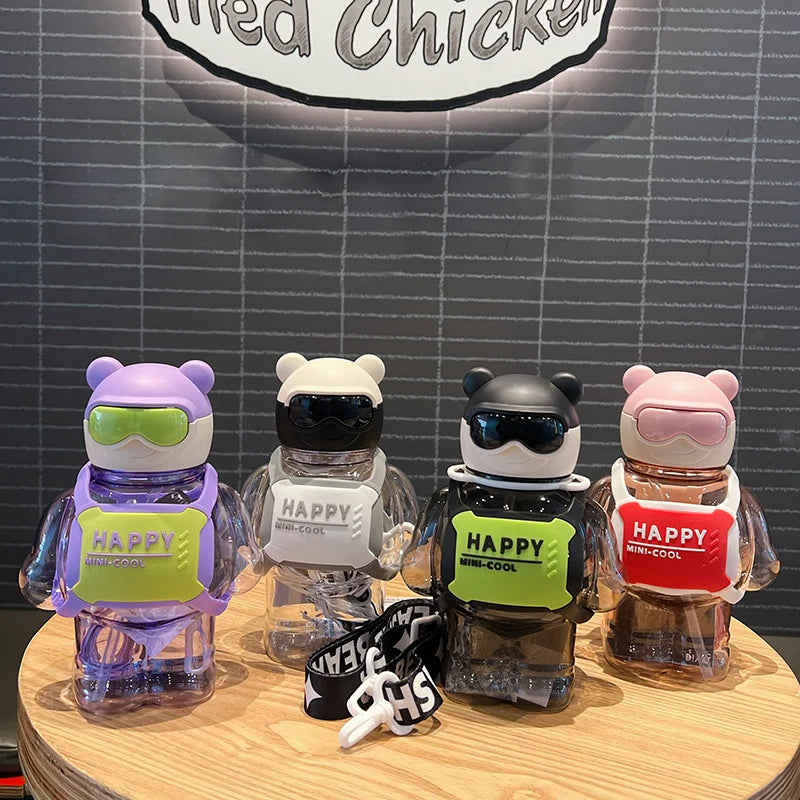 Cute Happy Mini Cool Water Bottle With Straw