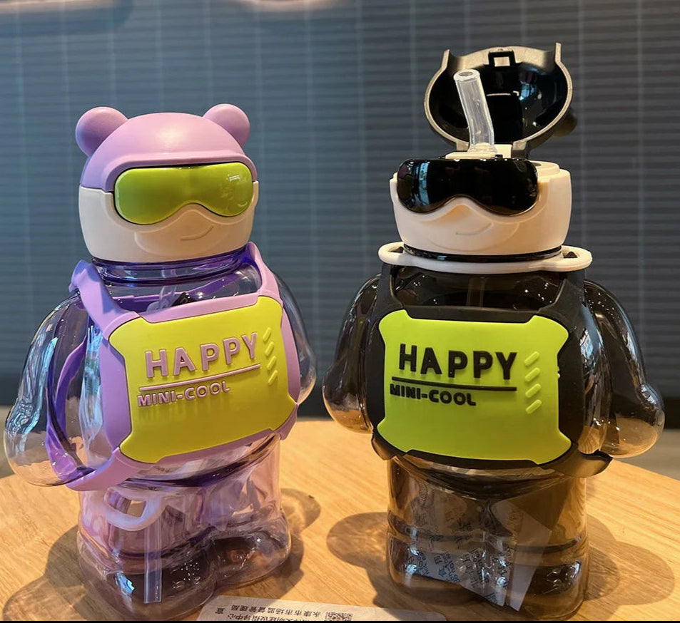 Cute Happy Mini Cool Water Bottle With Straw
