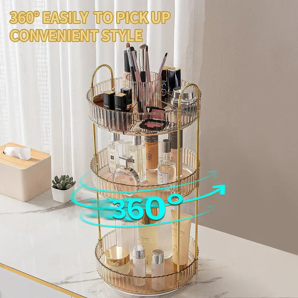 360° Rotating PET Cosmetic Organizer – 3 Tier