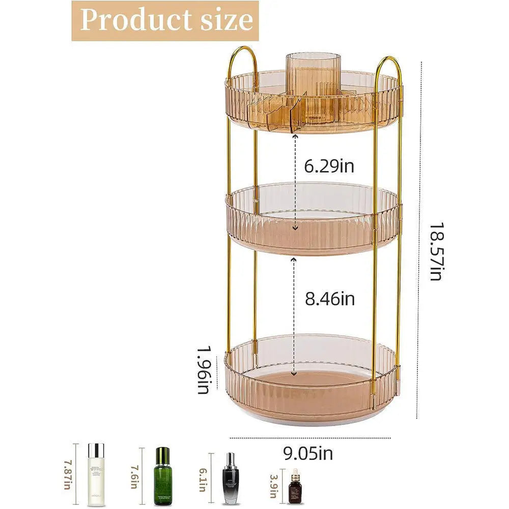 360° Rotating PET Cosmetic Organizer – 3 Tier