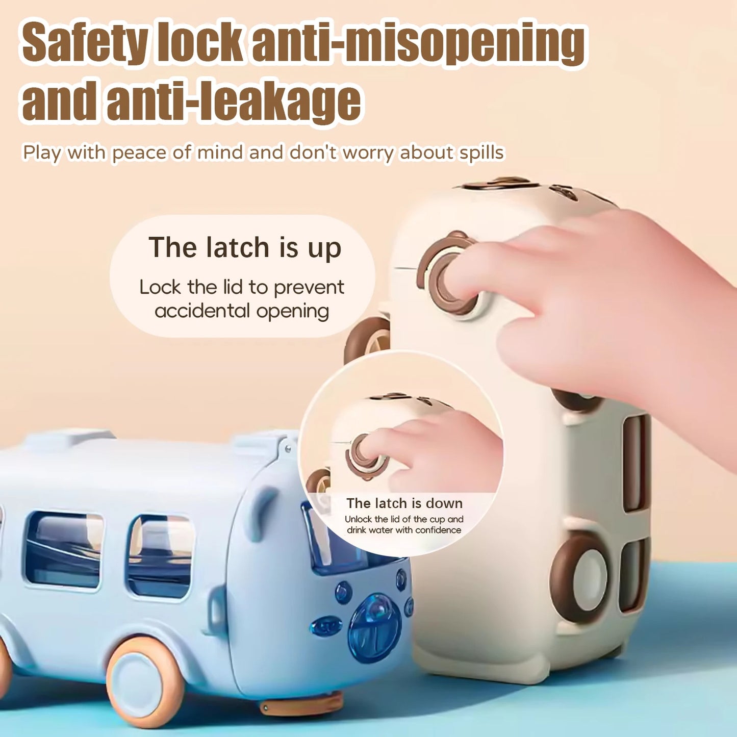 Portable Bus Water Bottle with Straw & Strap
