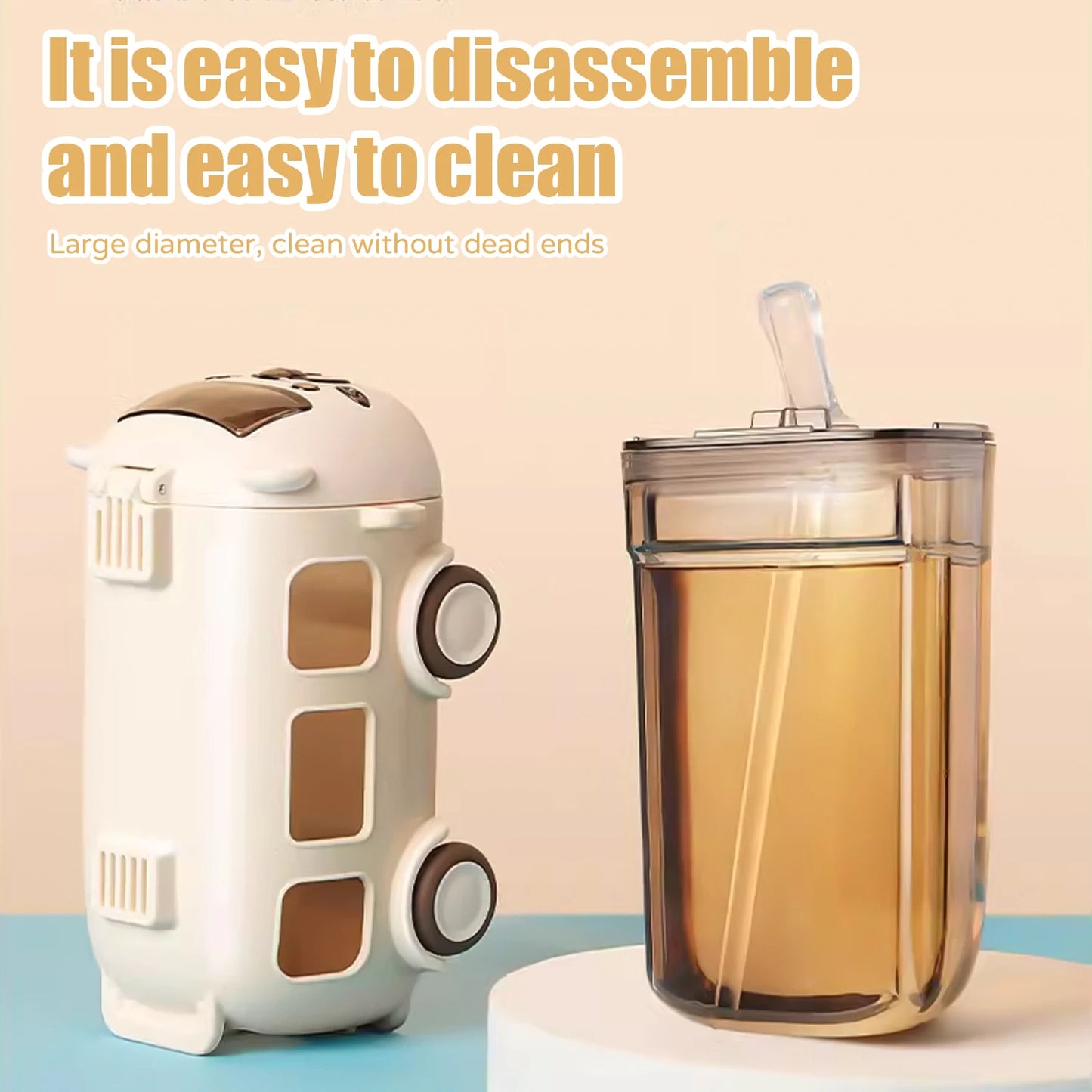 Portable Bus Water Bottle with Straw & Strap