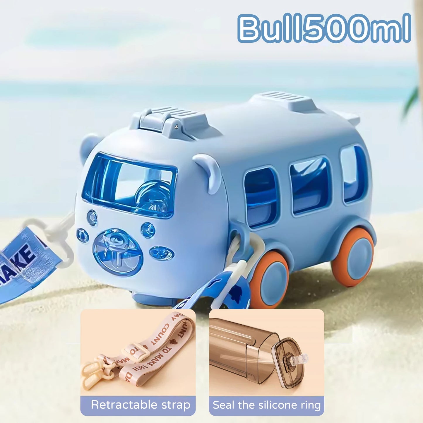 Portable Bus Water Bottle with Straw & Strap