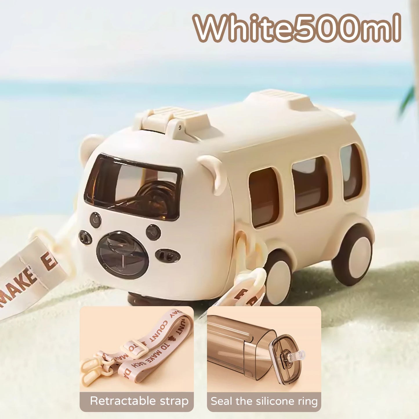 Portable Bus Water Bottle with Straw & Strap
